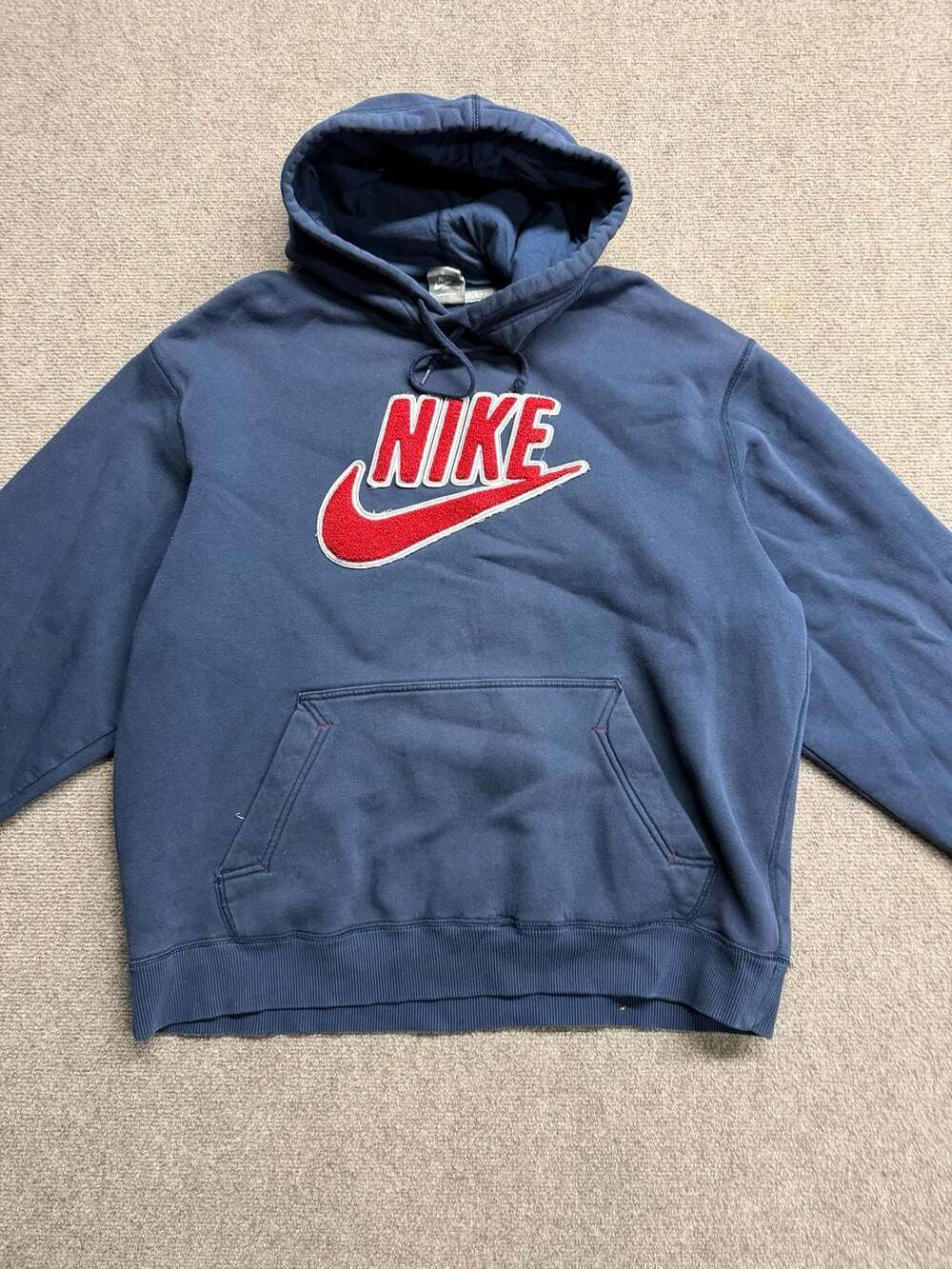 Vintage Nike Sportswear Center Towel Swoosh Logo Blue Hoodie Size Large